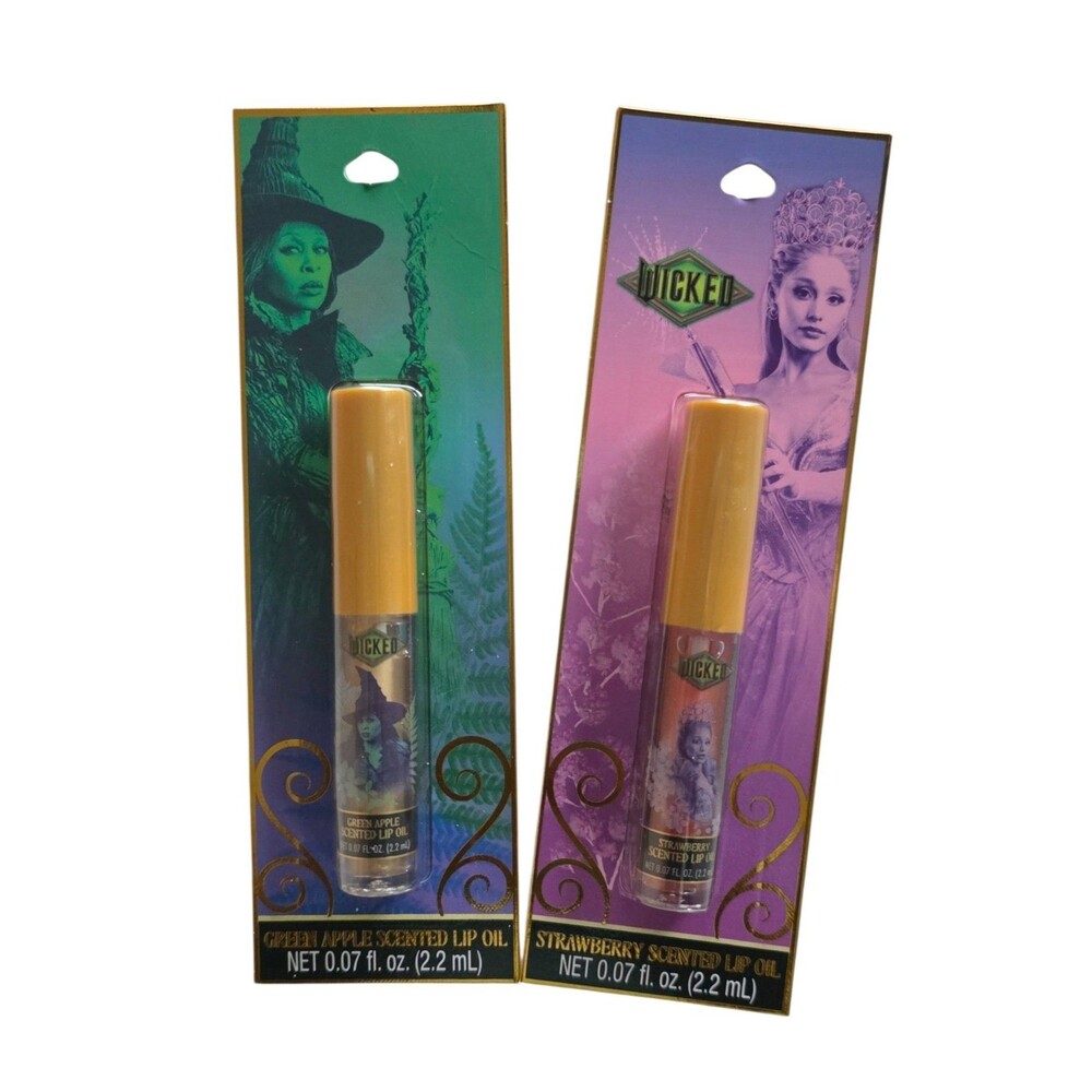 Wicked Scented Lip Oil Set Green Apple & Strawberry Elphaba Glinda 0.07oz~ 2 Pk